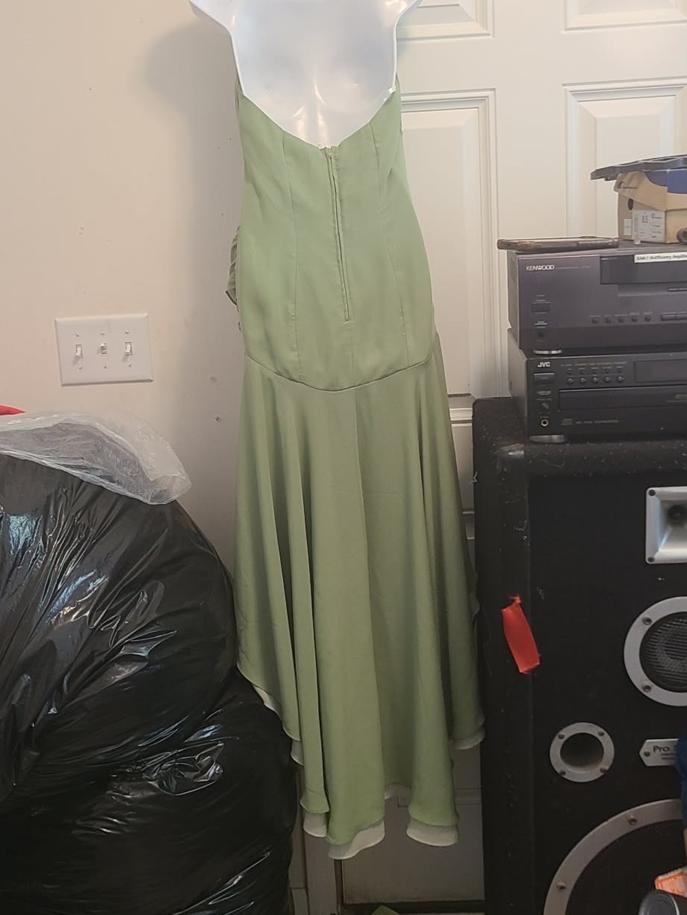 Halter Sage Green High-Low Ruffle Dress - Picture 6 of 9